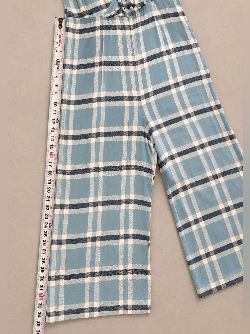 Wild Fable Blue Plaid Wide Leg Jumpsuit Medium Boho Cottagecore - Picture 4 of 9